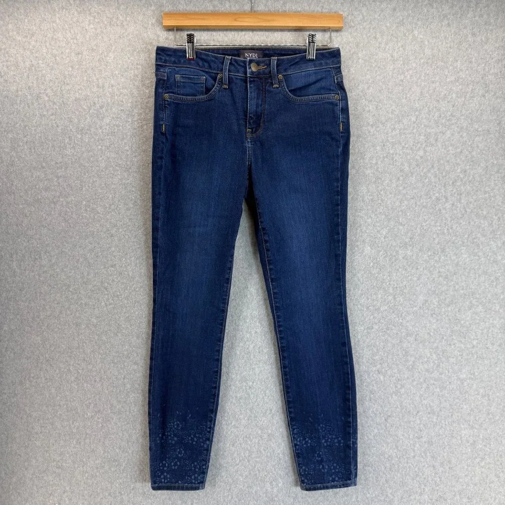 NYDJ Not Your Daughters Jeans Ami‎ Skinny Dark Wash Floral Leg Denim Lift Size 2